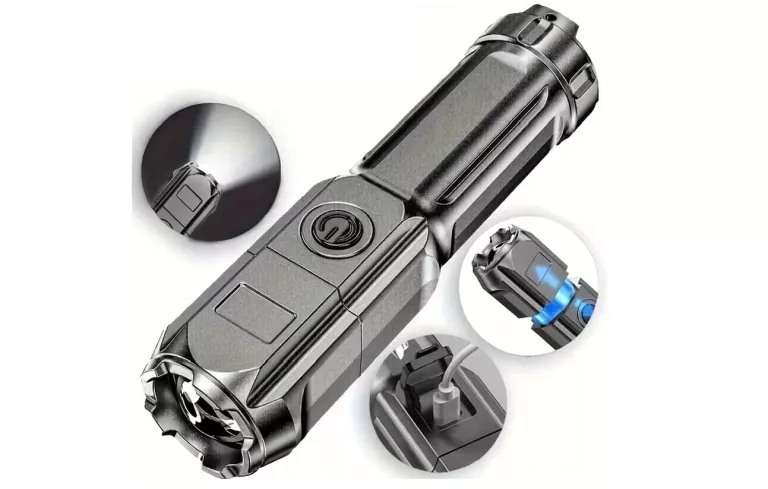 LATARKA LED AKUMULATOROWA TAKTYCZNA USB ZOOM MOCNA KIESZONKOWA F15-T