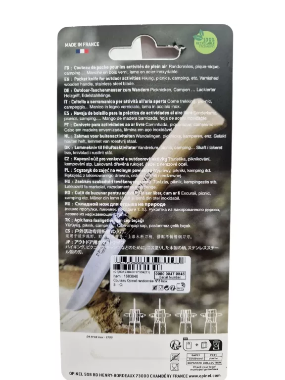 NÓŻ SKŁADANY TURYSTYCZNY OPINEL CLIP-POINT NO.8 INOX SCYZORYK FRANCUSKI