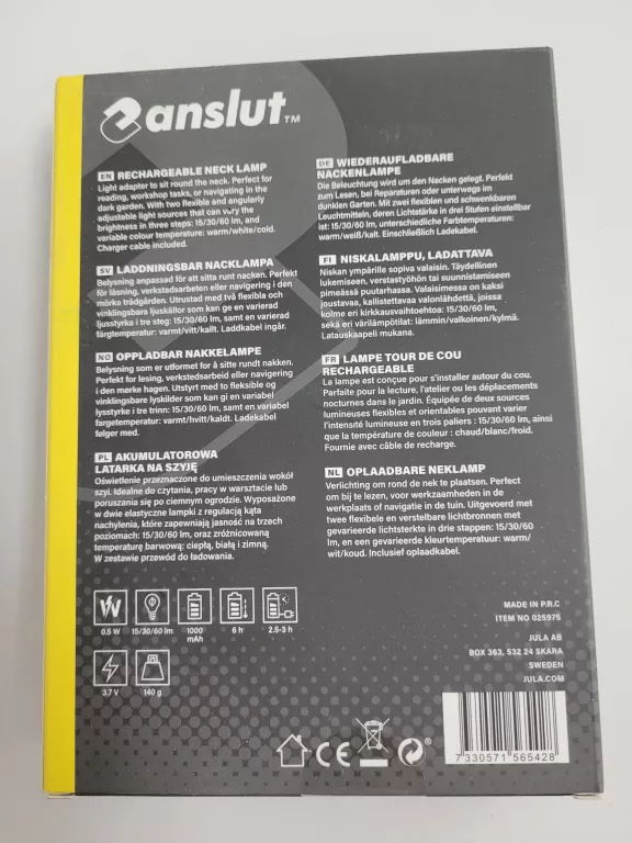 AKUMULATOROWA LATARKA NA SZYJĘ ANSLUT 60LM 0.5W