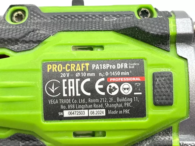 WKRĘTARKA PROCRAFT ZASILANIE AKUMULATOROWE 20 V PA18PRODFR