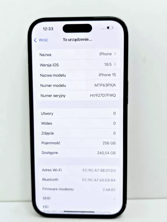 TELEFON APPLE IPHONE 15 256GB KODYCJA BATERI 89%