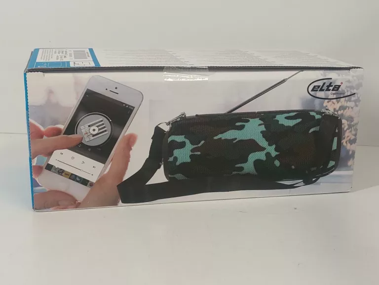 GŁOŚNIK MOBILNY BEZPRZEWODOWY BLUETOOTH Z RADIO BASS PASKIEM NA RAMIE MORO