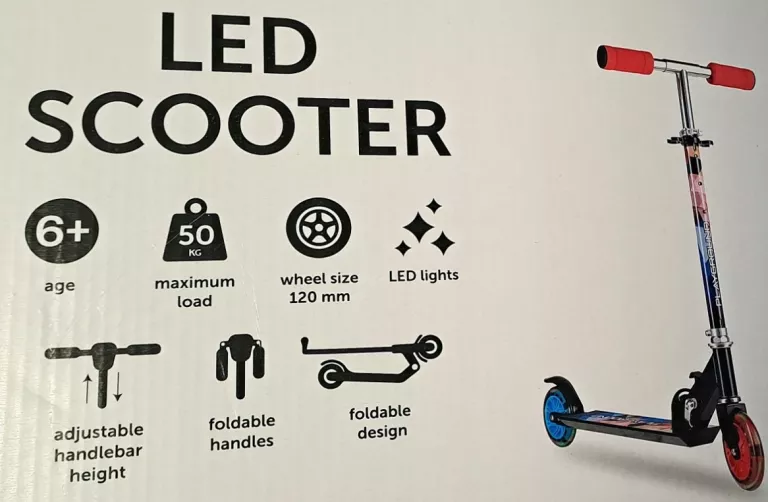HULAJNOGA LED DLA DZIECKA CZARNA NIEBIESKA POMARAŃCZOWA DO 50KG PLAYGROUND