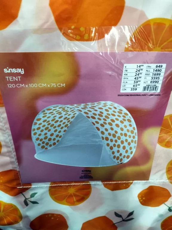 NAMIOT PLAŻOWY SINSAY TENT 120 X 100 X 75 CM POMARAŃCZA