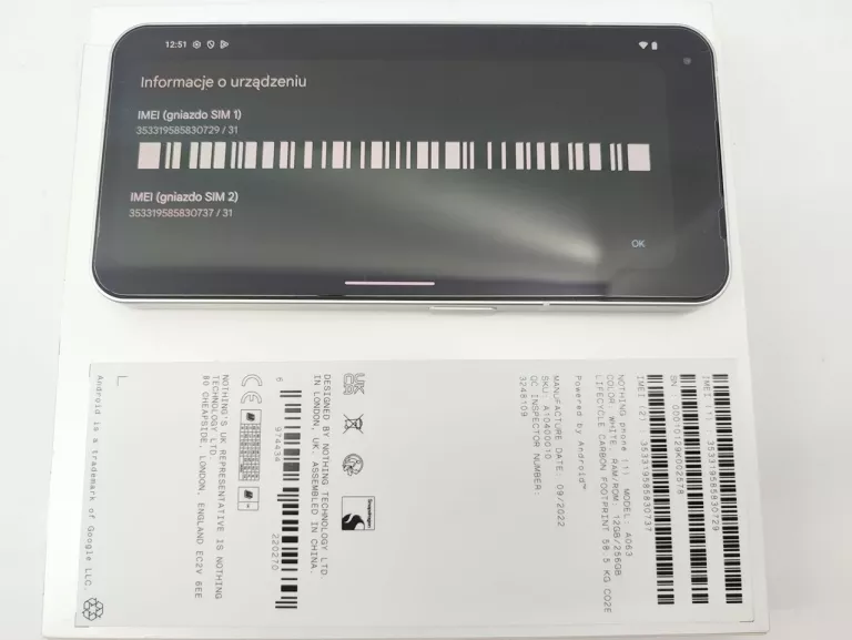 SMARTFON NOTHING PHONE 1 12+256GB WHITE