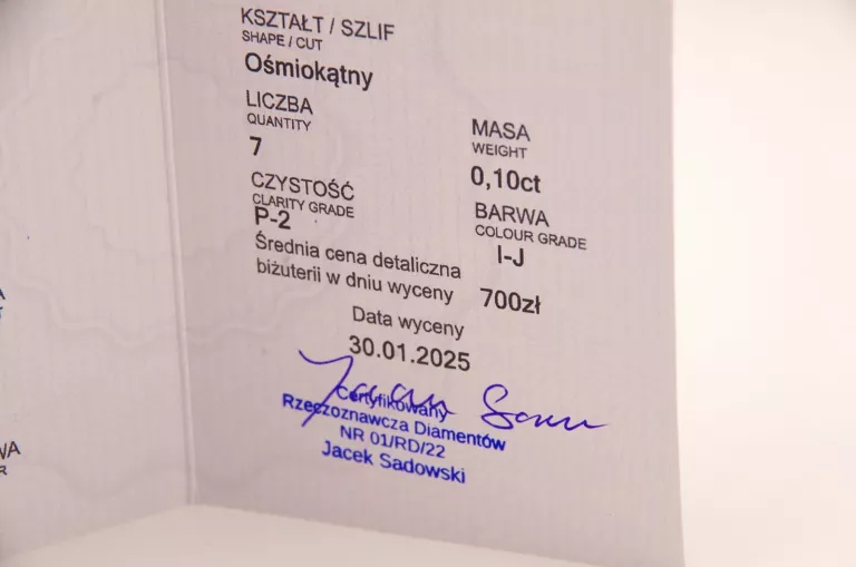 ZDUMIEWAJĄCY ZŁOTY PIERŚCIONEK PRÓBA 375 1,71G Z BRYLANTAMI + CERTYFIKAT