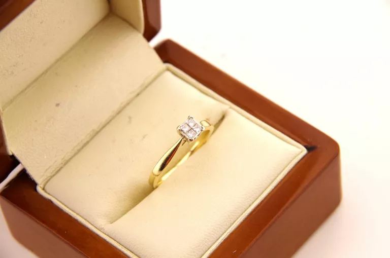 NIEZWYKŁY ZŁOTY PIERŚCIONEK PRÓBA 585 2,30G 4 BRYLANTY 0,20CT + WYCENA