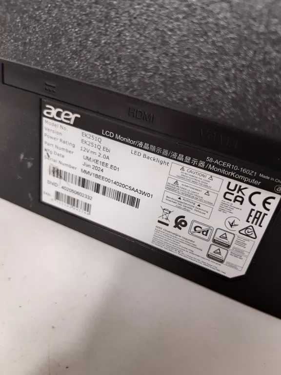 MONITOR ACER EK251QE 24,5 CALA IPS FULL HD 100HZ 1MS