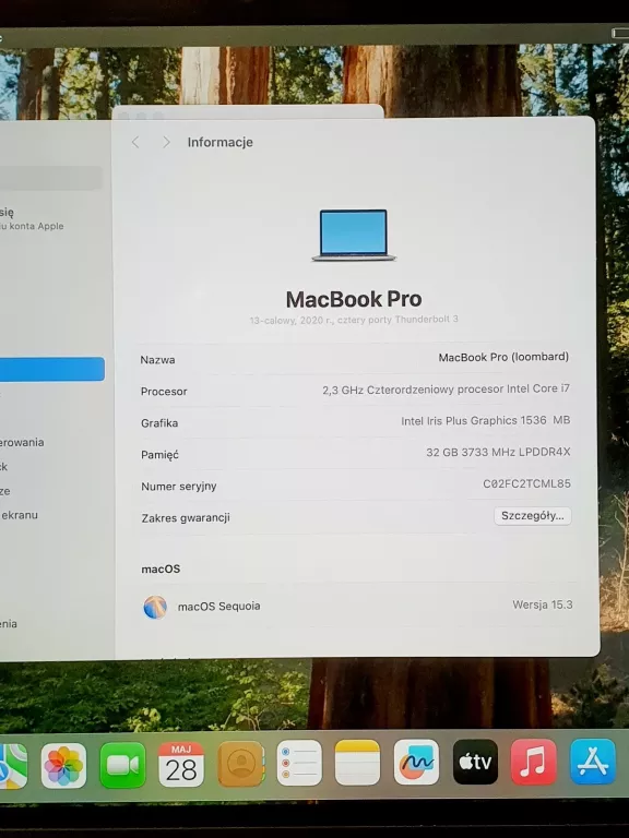 LAPTOP APPLE MACBOOK PRO 13 2020 32GB/512GB SSD/CORE I7 KOMPLET