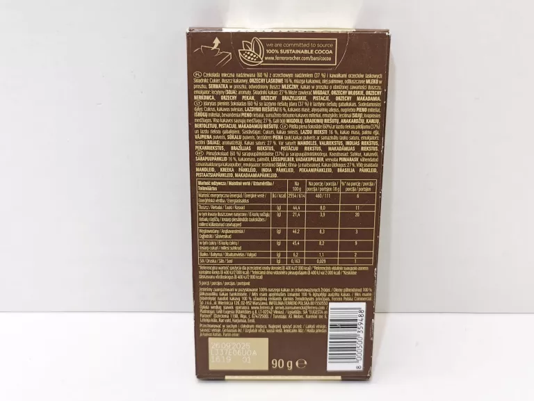 FERRERO ROCHER ORIGINAL HAZELNUSS CZEKOLADA MLECZNA Z ORZECHAMI 90G