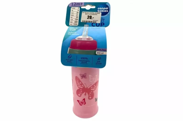 BIDON RÓŻOWE MOTYLE, 350ML,