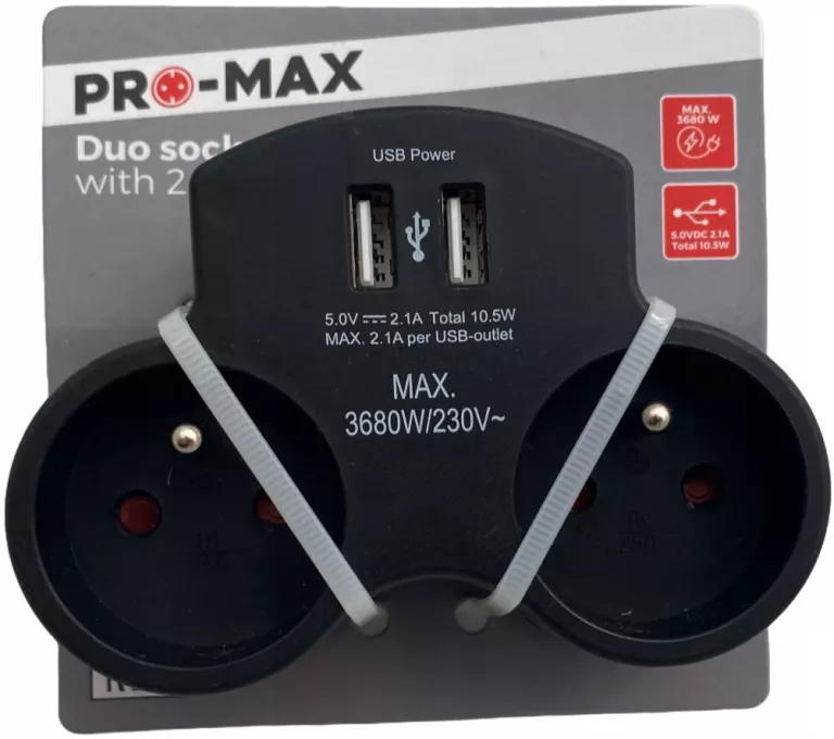 ROZGAŁĘŹNIK SIECIOWY ZŁODZIEJKA 2 GNIAZDKA ŁADOWARKA Z 2 X USB 5 V 2,1 A