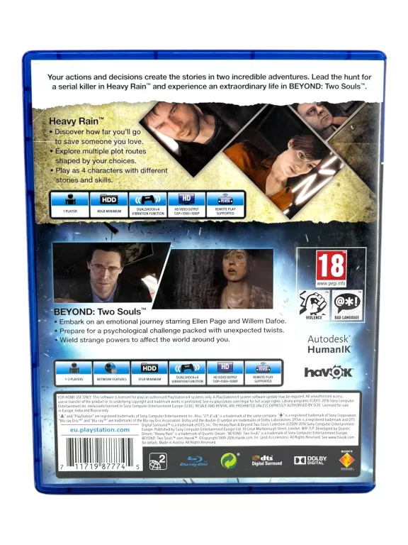 GRA PS4 THE HEAVY RAIN + BEYOND: DWIE DUSZE 2 PŁYTY