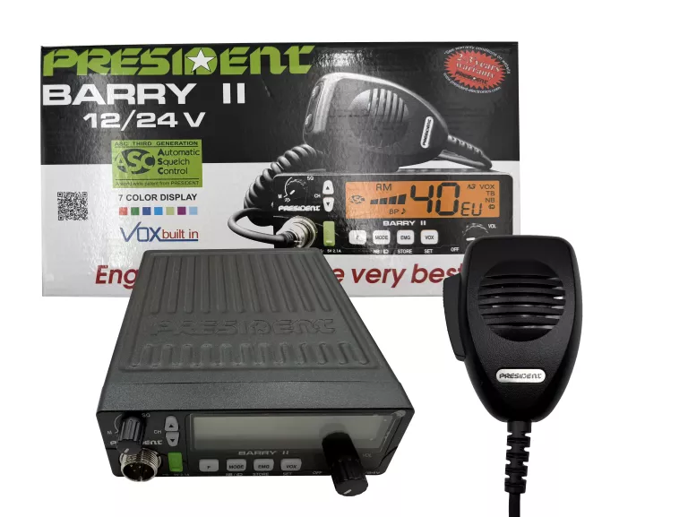 CB RADIO PRESIDENT BARRY II AM/FM ASC/VOX 12V/24V 7 KOLORÓW - GW 05.2027!