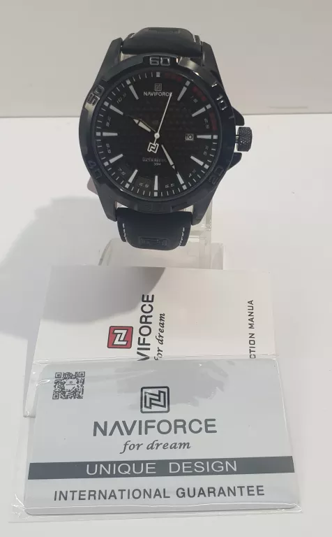 ZEGAREK MĘSKI NAVIFORCE KLASYCZNY SKÓRZANY CZARNY PASEK