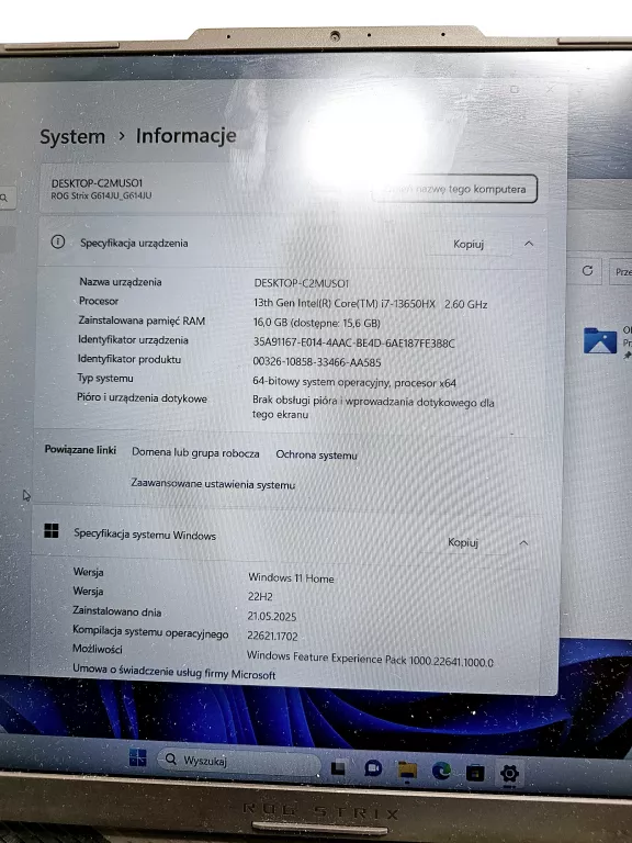 LAPTOP ASUS ROG STRIX G16 QHD 240HZ I7-13650HX RTX 4050 16GB DDR5 512GB SS
