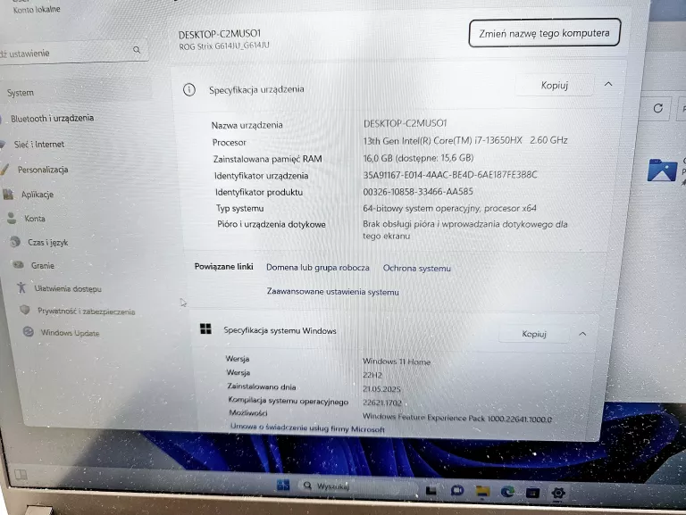 LAPTOP ASUS ROG STRIX G16 QHD 240HZ I7-13650HX RTX 4050 16GB DDR5 512GB SS