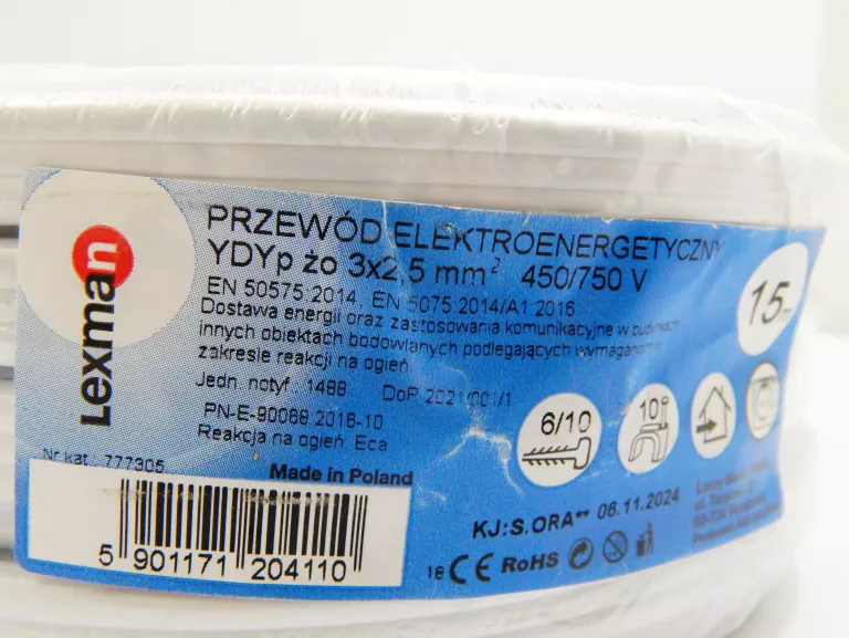 PRZEWÓD ELEKTROENERGETYCZNY 15M 450/750 V