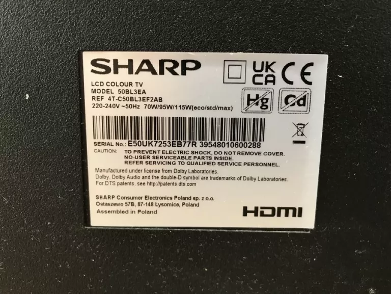 TELEWIZOR SHARP 50DL3EA 50"