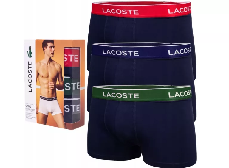 LACOSTE BOKSERKI MAJTKI MĘSKIE 3 PACK ORYGINAŁ ROZMIAR L