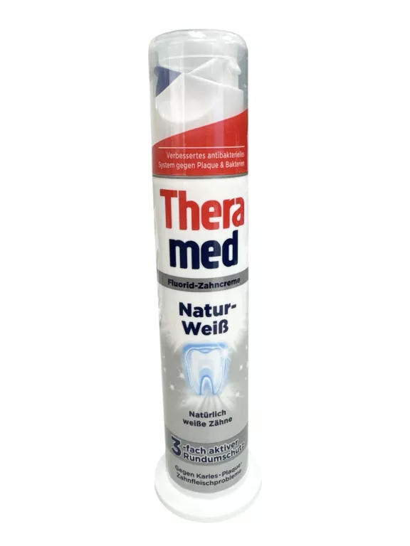 THERAMED PASTA DO ZĘBÓW NATUR WEISS WYBIELAJĄCA NIEMIECKA TUBA Z POMPKĄ 10