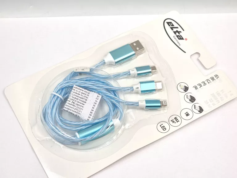 KABEL ELTA 3W1 MICROUSB USB-C LIGHTNING IPHONE 1M NIEBIESKI