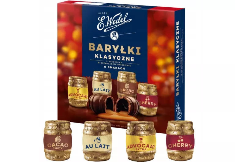 BARYŁKI KLASYCZNE E.WEDEL - CZEKOLADKI Z ALKOHOLEM BOMBONIERKA