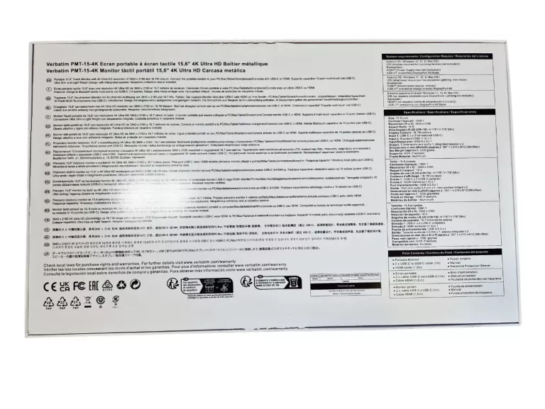 MONITOR PRZENOŚNY VERBATIM PMT-15-4K 15.6" 3840X2160PX IPS DOTYKOWY EKRAN