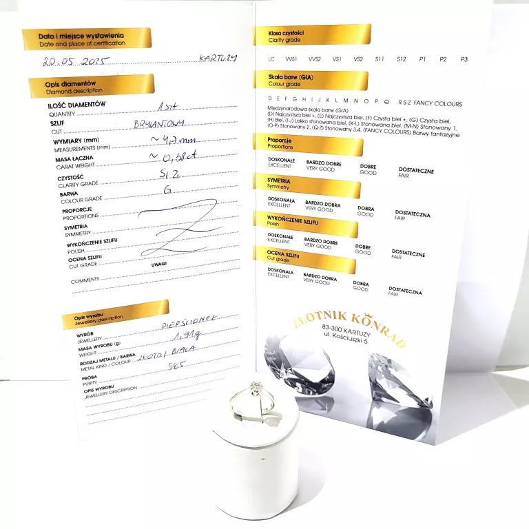 PIĘKNY ZŁOTY PIERŚCIONEK 585 1,91 G 0,38CT R.14