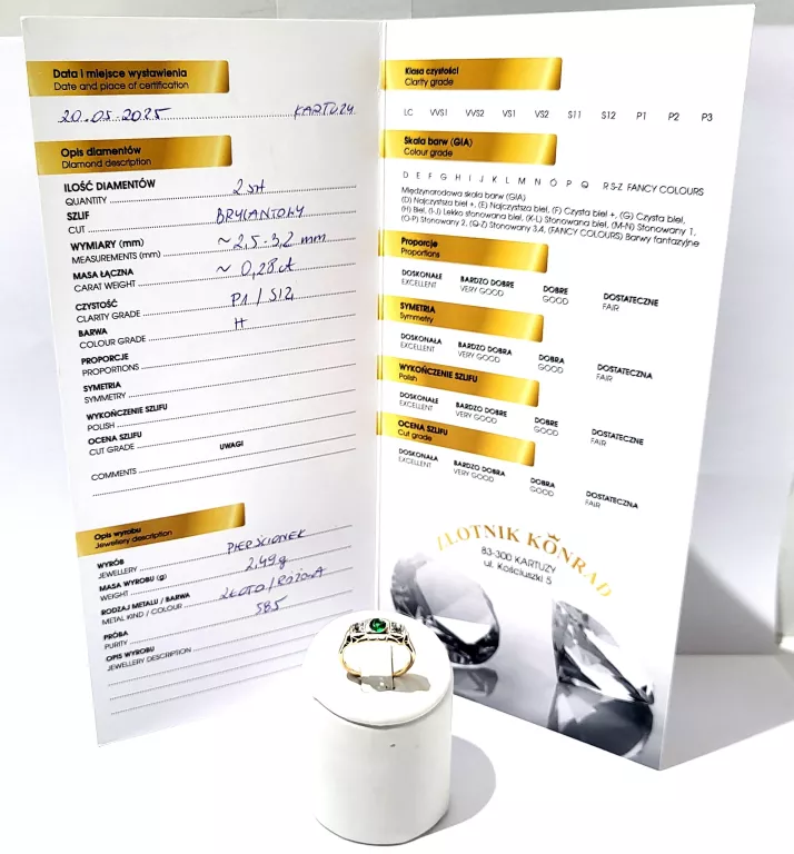 ŚLICZNY ZŁOTY PIERŚĆIONEK Z DIAMENTAMI 585 2,49 G 0,28 CT R.16