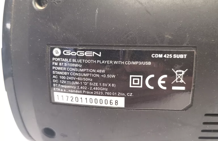 RADIOODTWARZACZ GOGEN CDM 425 SUBT / 48W
