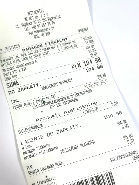 SŁUCHAWKI PRZEWODOWE JBL T310C GWARANCJA