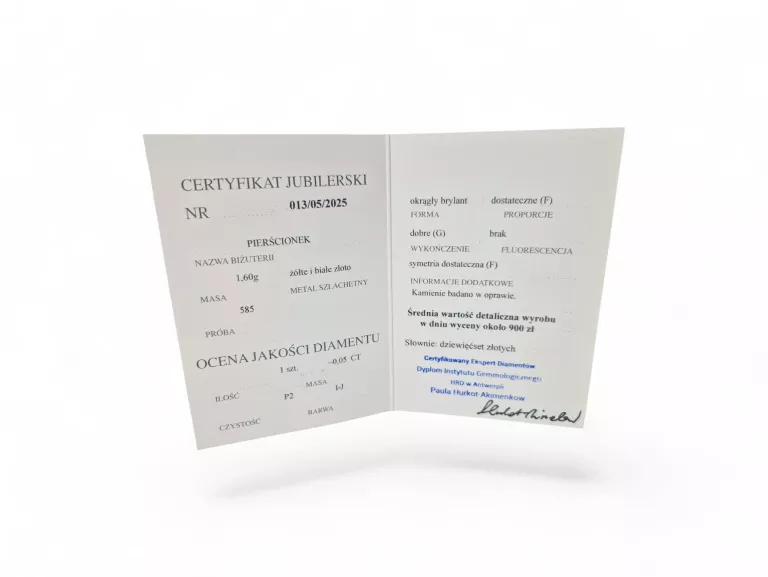 ZŁOTY PIERŚCIONEK PRÓBA 585 BRYLANT 0.05CT R.11 1,60G