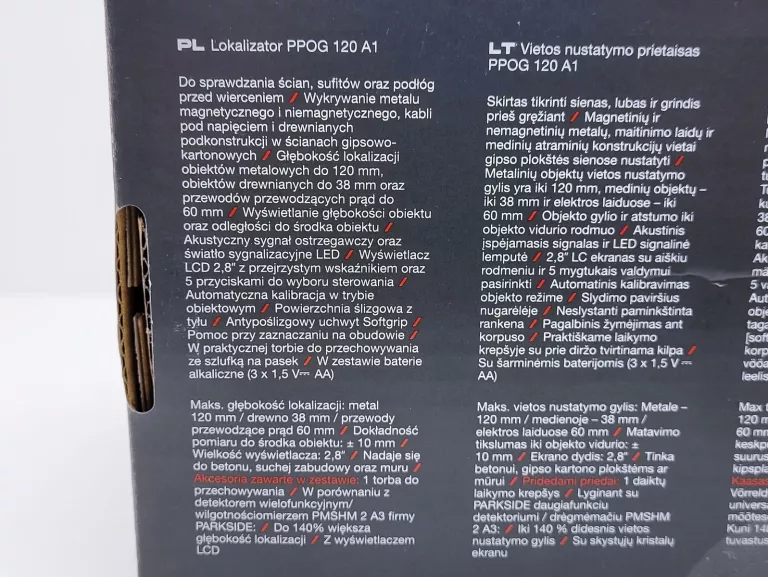 DETEKTOR LOKALIZATOR PRZEWODÓW PARKSIDE PERFORMANCE PPO5 120 A1 KOMPLET