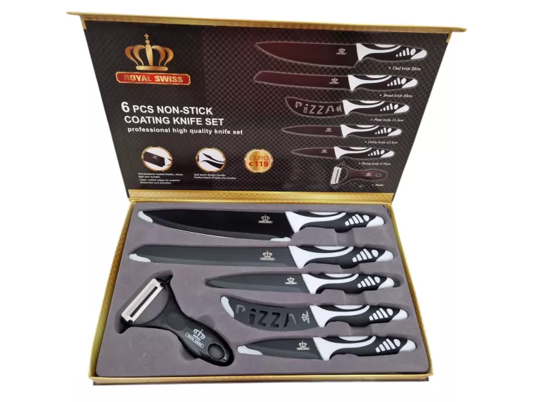 ZESTAW NOŻY KUCHENNYCH + OBIERACZKA DO WARZYW 6 EL. ROYAL SWISS RS-V5-BLK