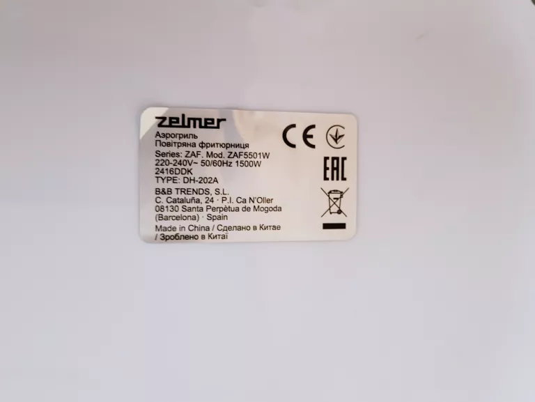 AIR FRYER FRYTKOWNICA BEZTŁUSZCZOWA ZELMER ZAF5501W GWARANCJA !