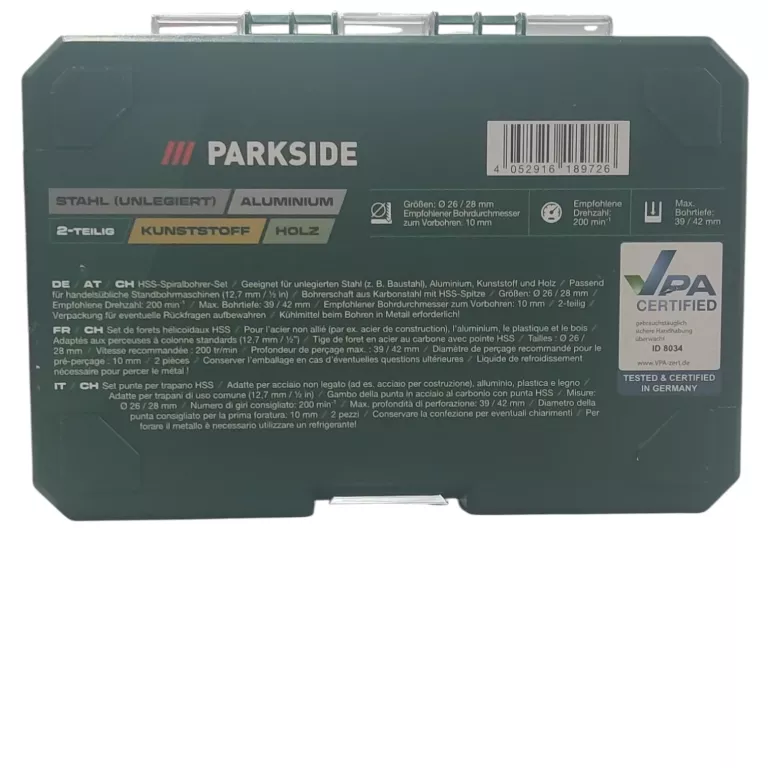 PARKSIDE ZESTAW WIERTEŁ HSS 2 SZT. O 26/28 MM STAL WĘGLOWA 4052916189726