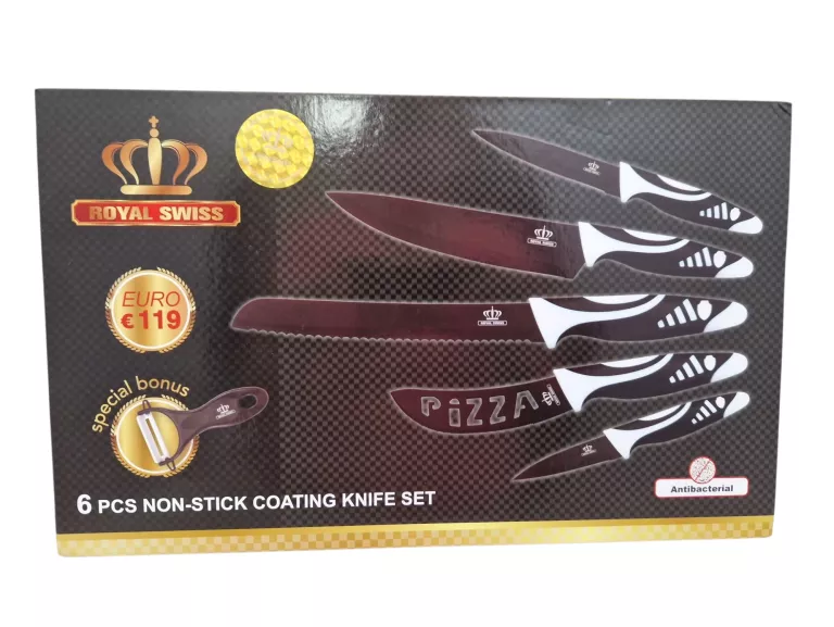 ZESTAW NOŻY KUCHENNYCH + OBIERACZKA DO WARZYW 6 EL. ROYAL SWISS RS-V5-BLK