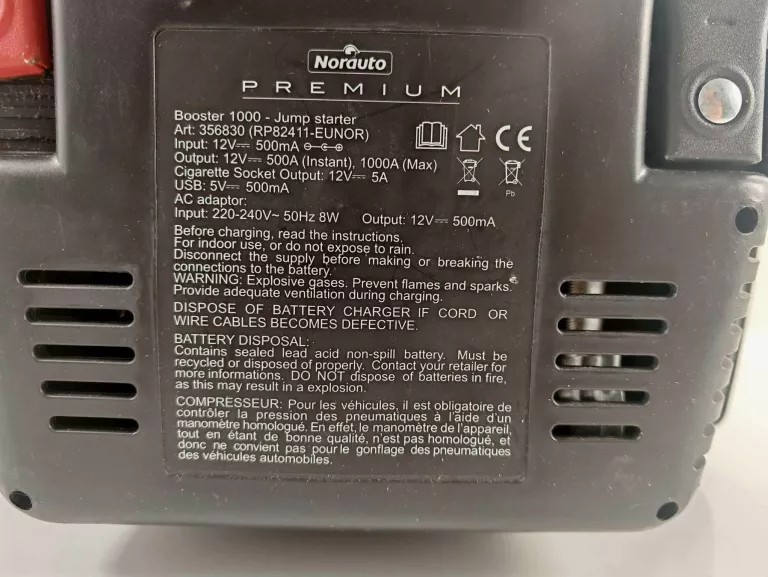 PROSTOWNIK BOOSTER NORAUTO N1000 19 AH 12 V KOMPRESOR