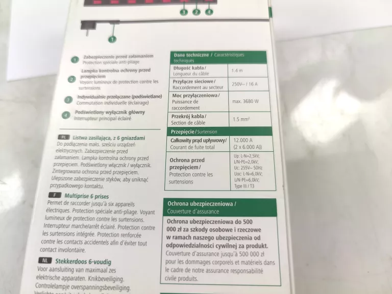 LISTWA ANTYPRZEPIĘCIOWA 6GN +6X WŁĄCZNIK 1,4M HAMA