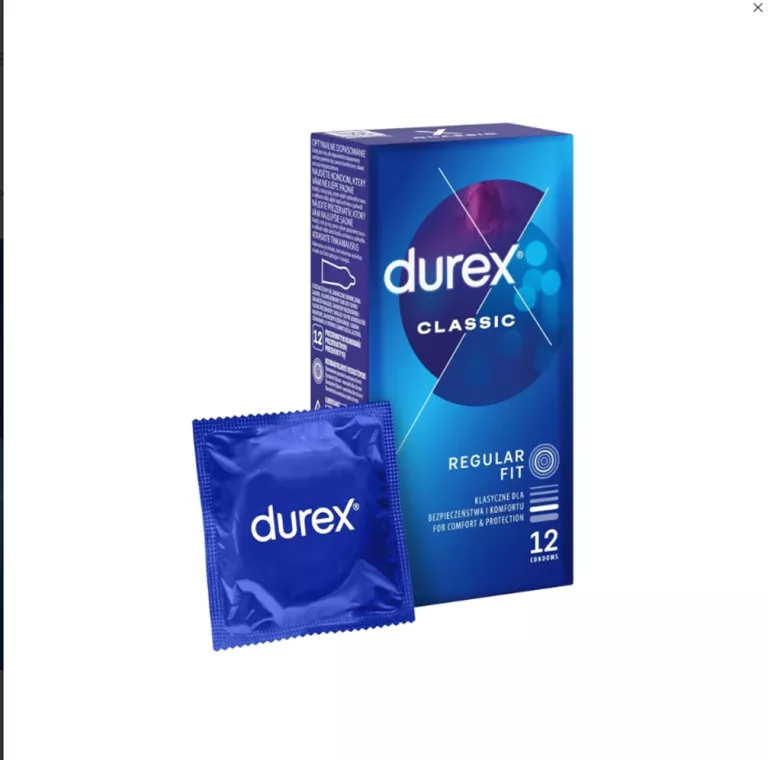PREZERWATYWY DOPASOWANE DUREX CLASSIC REGULAR KLASYCZNE NAWILŻANE 12 SZTUK