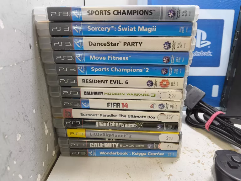 KONSOLA PS3 SLIM 250GB +PADY, MOVE, 13 GIER