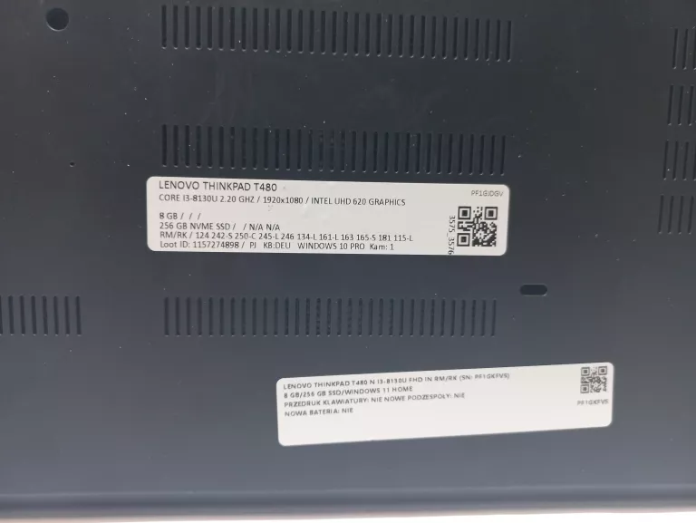 LENOVO THINKPAD T480 I3-8130U 8GB 256GB M.2 SSD FHD