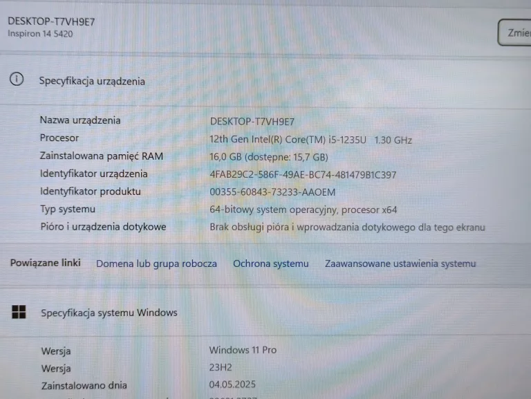 LAPTOP DELL INSPIRON 14 5420 14 " INTEL CORE I5 16 GB / 512 GB SREBRNY