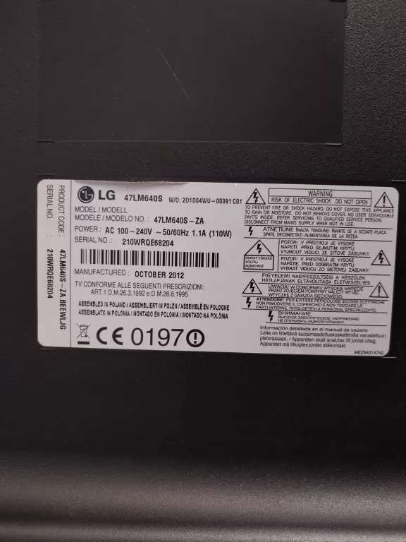TELEWIZOR LG 47LM640S PILOT BEZ KLAPKI