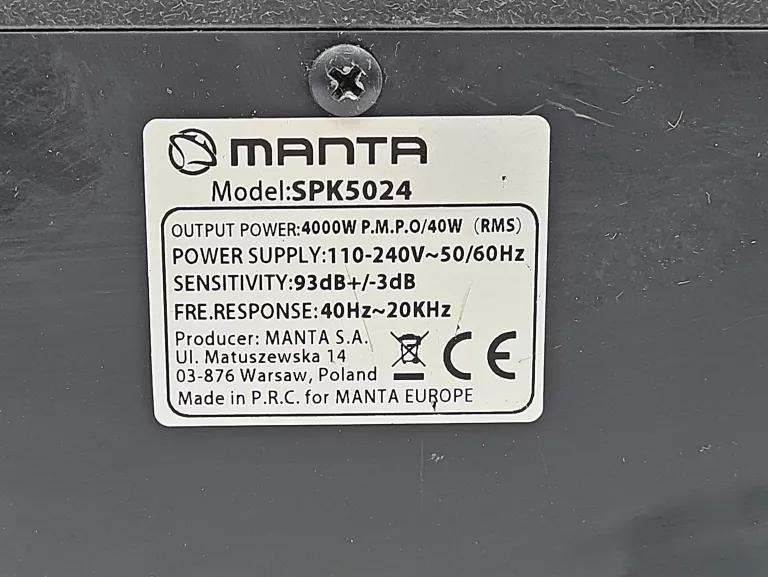 GŁOŚNIK BEZPRZEWODOWY PRZENOŚNY MANTA KRONOS SPK5024 40W