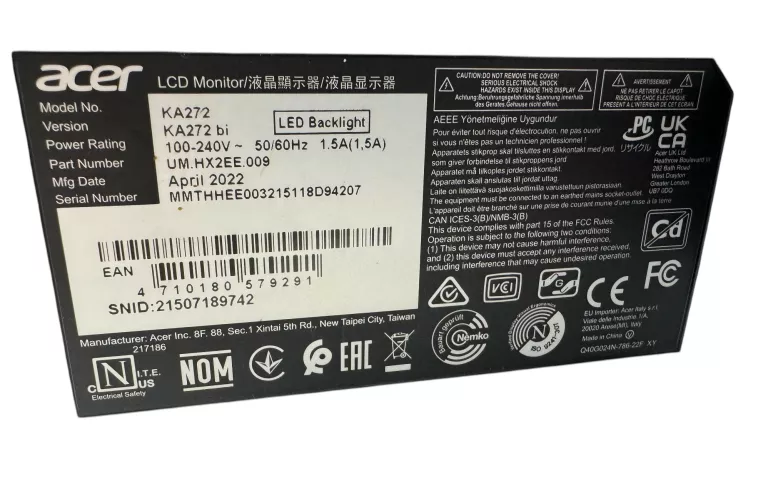 MONITOR LED ACER KA272BI 27 " 1920 X 1080 PX IPS / PLS