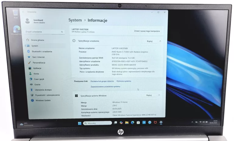LAPTOP HP PAVILION 15-EH3333NW R5-7530U 16 GB/1 TB