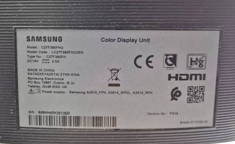 MONITOR SAMSUNG C27F390FHU 27'' 1920 X 1080