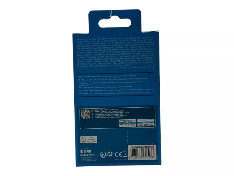 CELLULARLINE SZYBKA ŁADOWARKA SAMOCHODOWA 2 PORTY 12W 2.4A 3.0 CZARNA